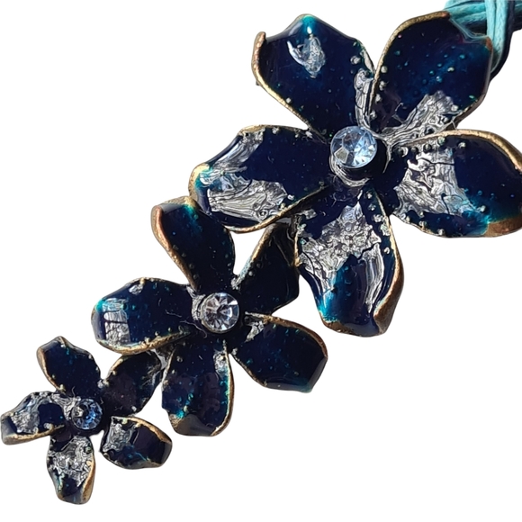 SALE💕 Jewellery Set Blue Flower Pendant Necklace Matching Drop Earrings - Picture 7 of 9